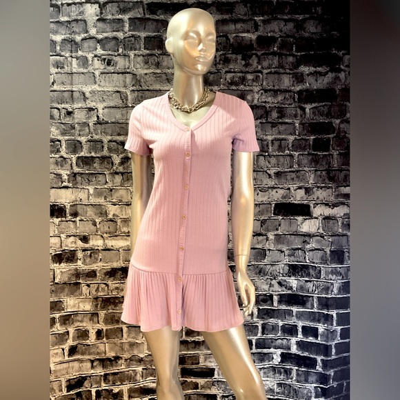 Lavender Pastel Purple Button Down Ribbed Dress - Picture 9 of 11